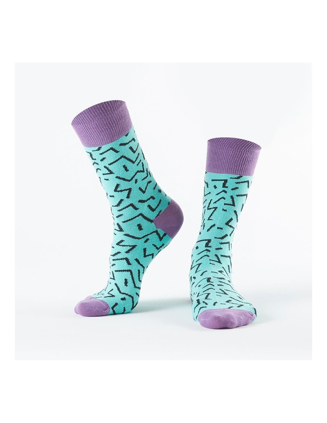 Turquoise women\'s socks with black patterns SD22 - Online store - Boutique